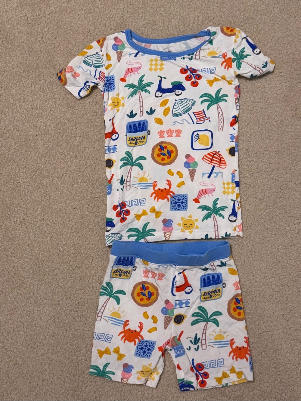 Little Sleepies Ciao Bella Two Piece Short Sleeve & Shorts Pajamas 4T EUC